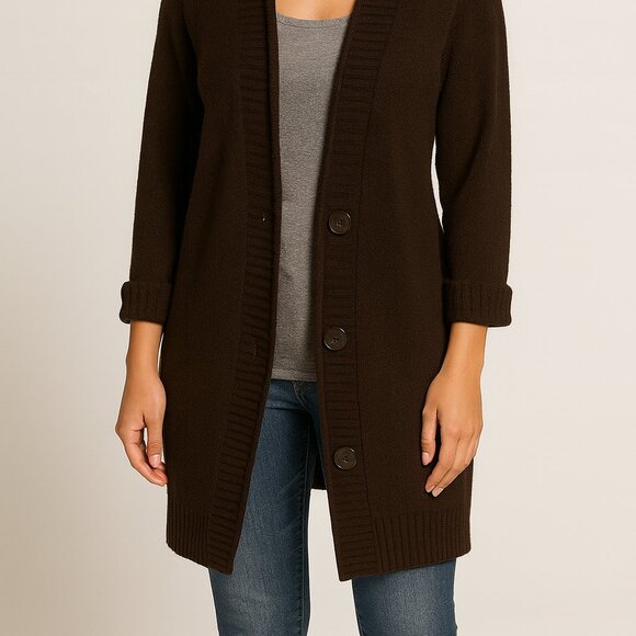 Carolyn Taylor Women’s Brown Button-Front Cardigan Sweater – Size L - Picture 2 of 5
